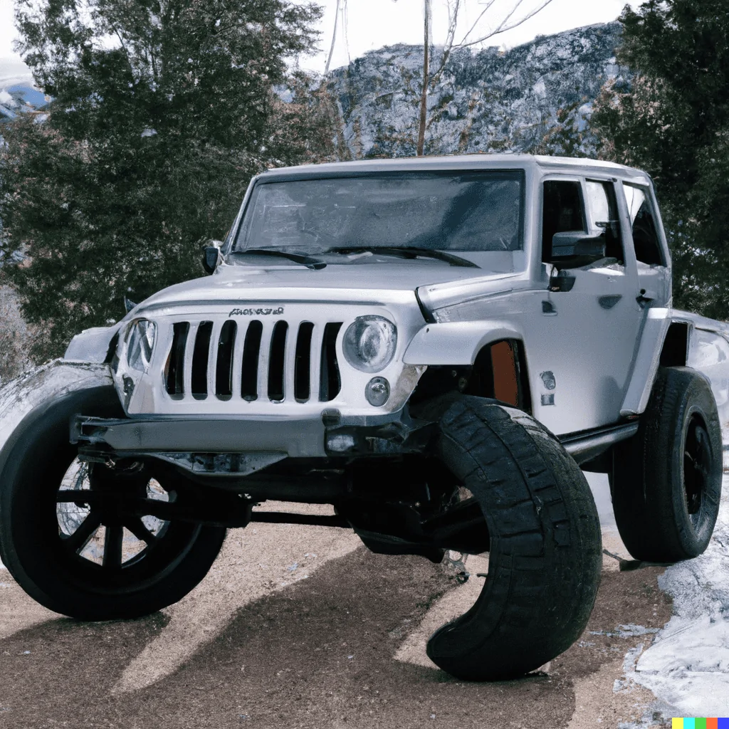 Jeep Wrangler JL Mopar 77072494AB wheels and Zynith Silver DALL·E 2023-07-19 23.34.31 - a jeep wrangler rubicon in zynith silver with Mopar 77072494AB S