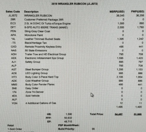 Jeep Wrangler JL 2019 order to 2024 New Rubicon