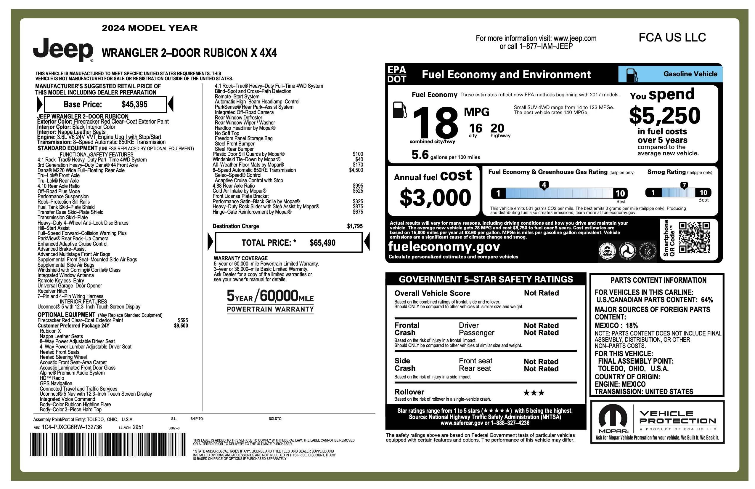 Jeep Wrangler JL 2024 Model Questions 2024 WIndow Sticker