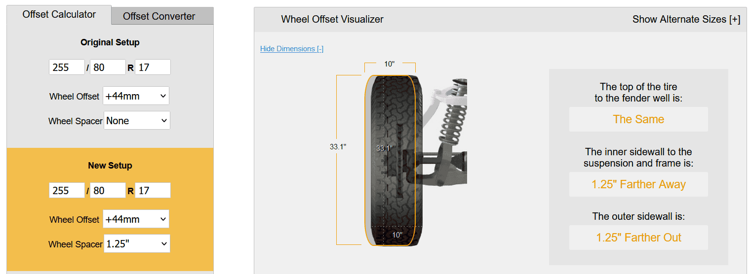 Jeep Wrangler JL Tire & wheel offset question. What am I doing wrong? 1694107923911