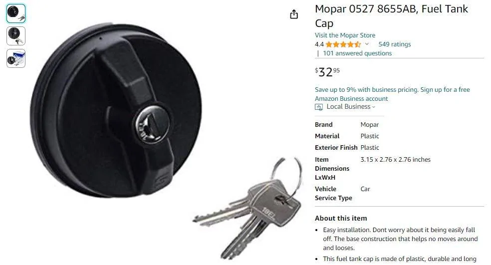 Jeep Wrangler JL Locking Gas Cap ca