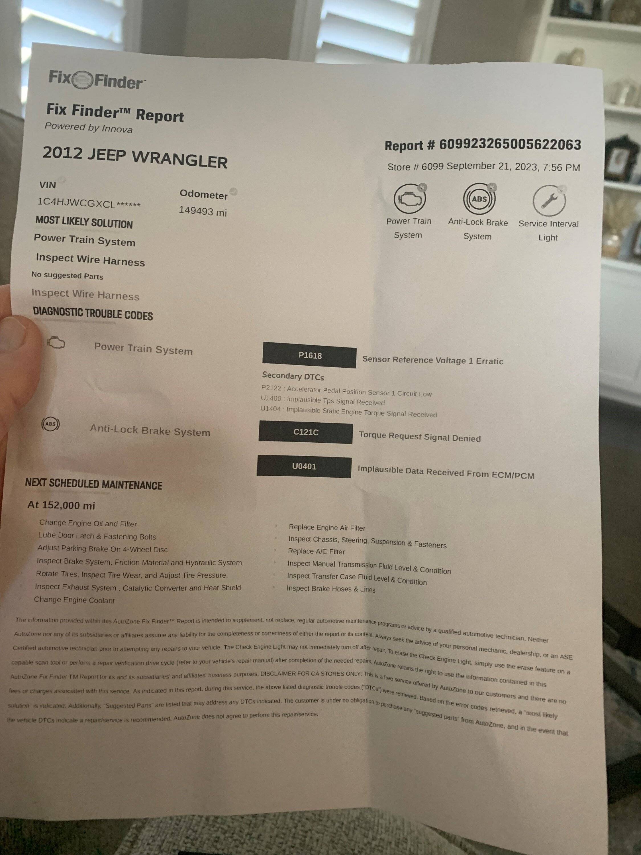 Jeep Wrangler JL Issue with 2012 Jeep Wrangler jeep codes