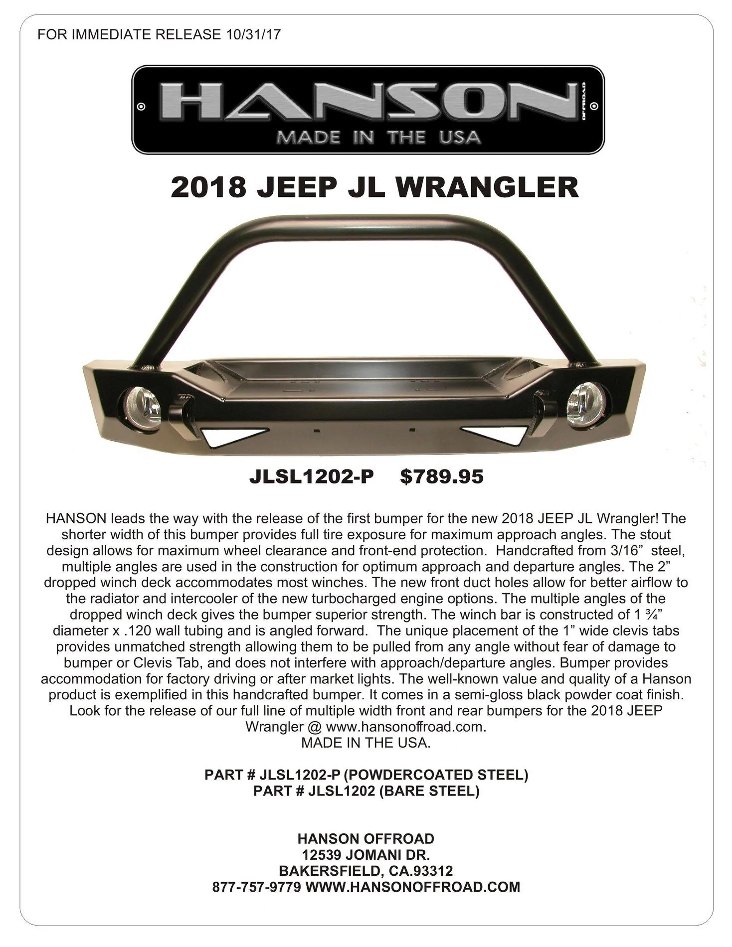 Jeep Wrangler JL The Aftermarket Bumper List (JL / JLU Wrangler) JL PressRelease.-page-001