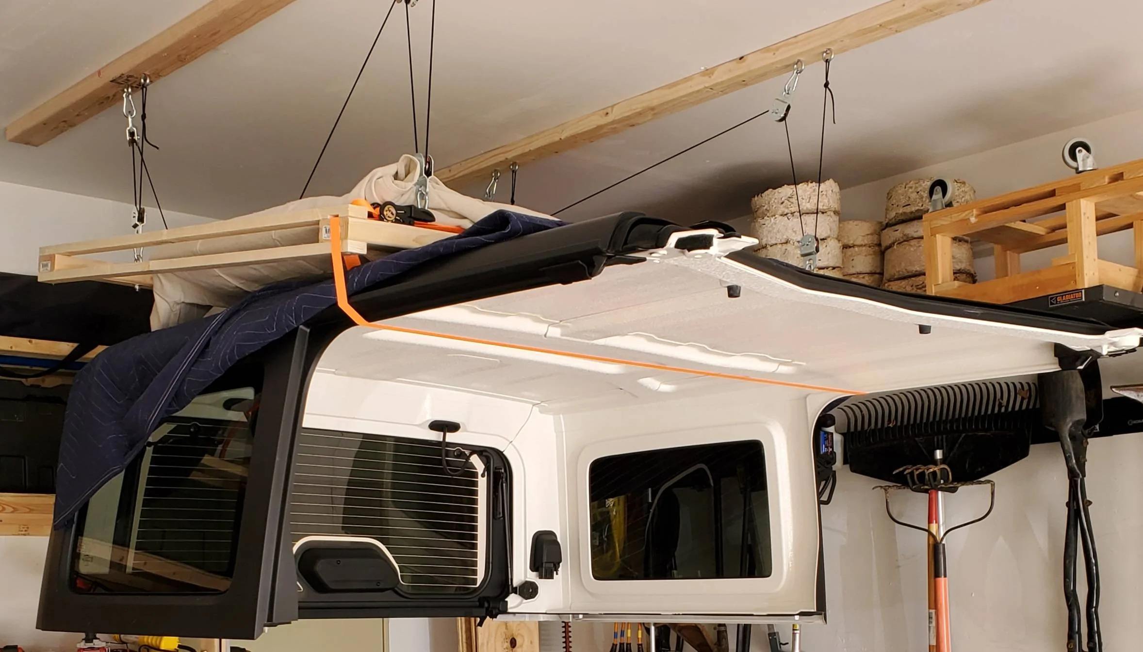Jeep Wrangler JL DIY Hardtop Hoist Garage Setup Complete 20200405_135224