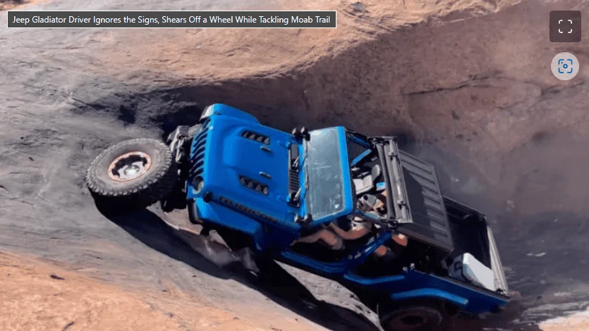 Jeep Wrangler JL Jeep Gladiator Driver Shears Off a Wheel in the Devil's Hot Tub, Moab. 1696532145412
