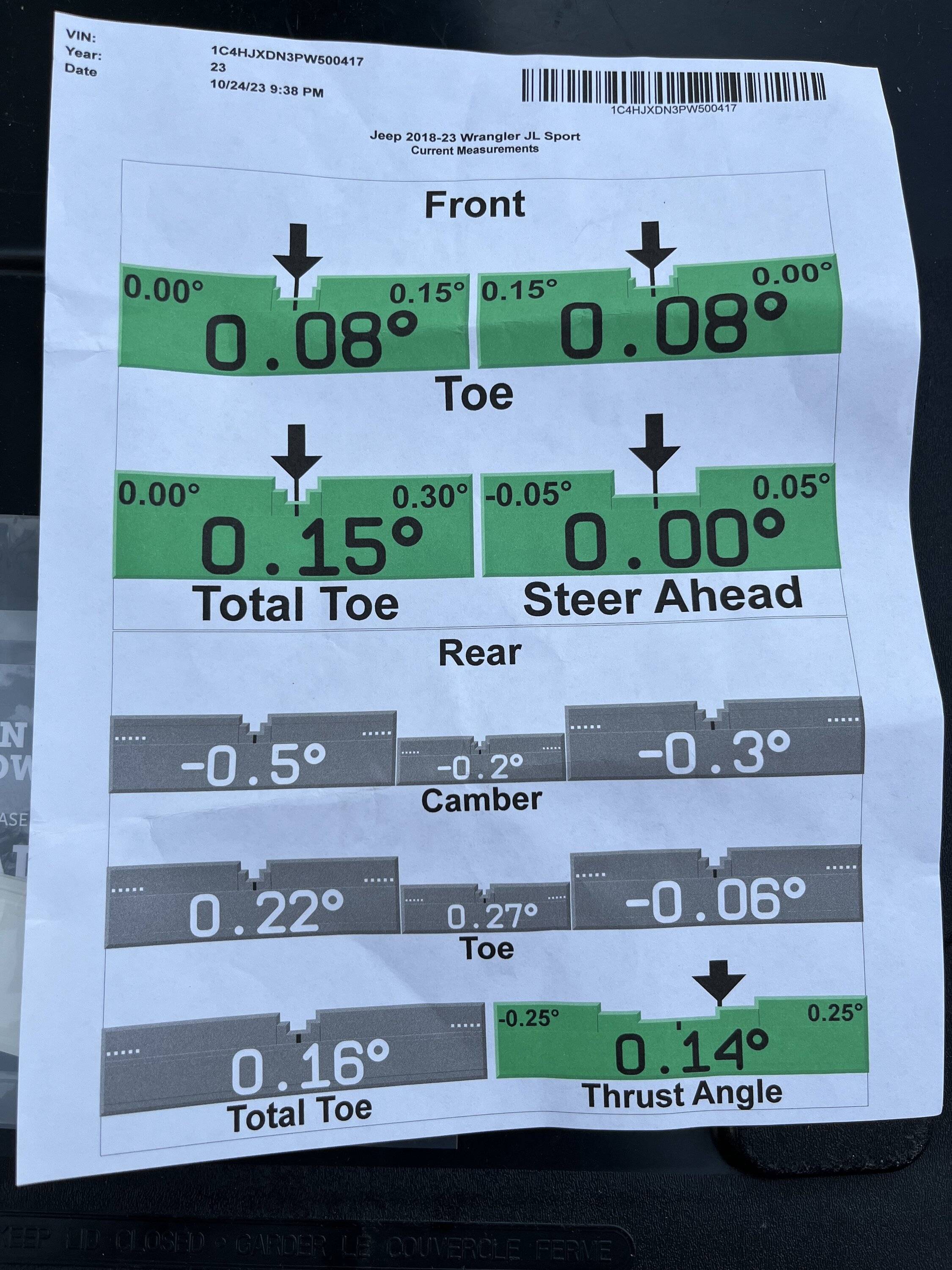 Jeep Wrangler JL Alignment Sheet after AEV lift IMG_0306