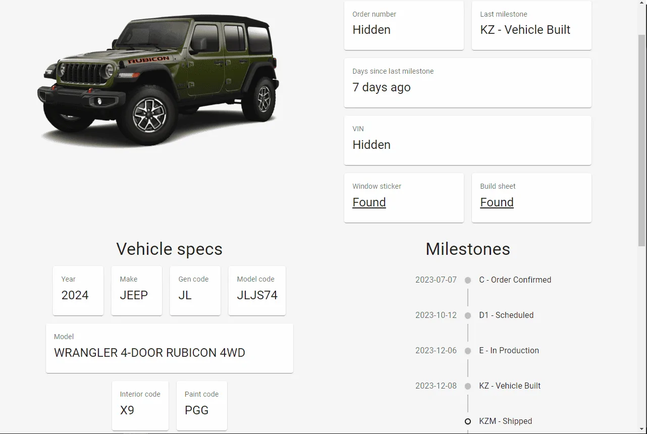 Jeep Wrangler JL 2024 Order Waiting Room Jeep tracker 2