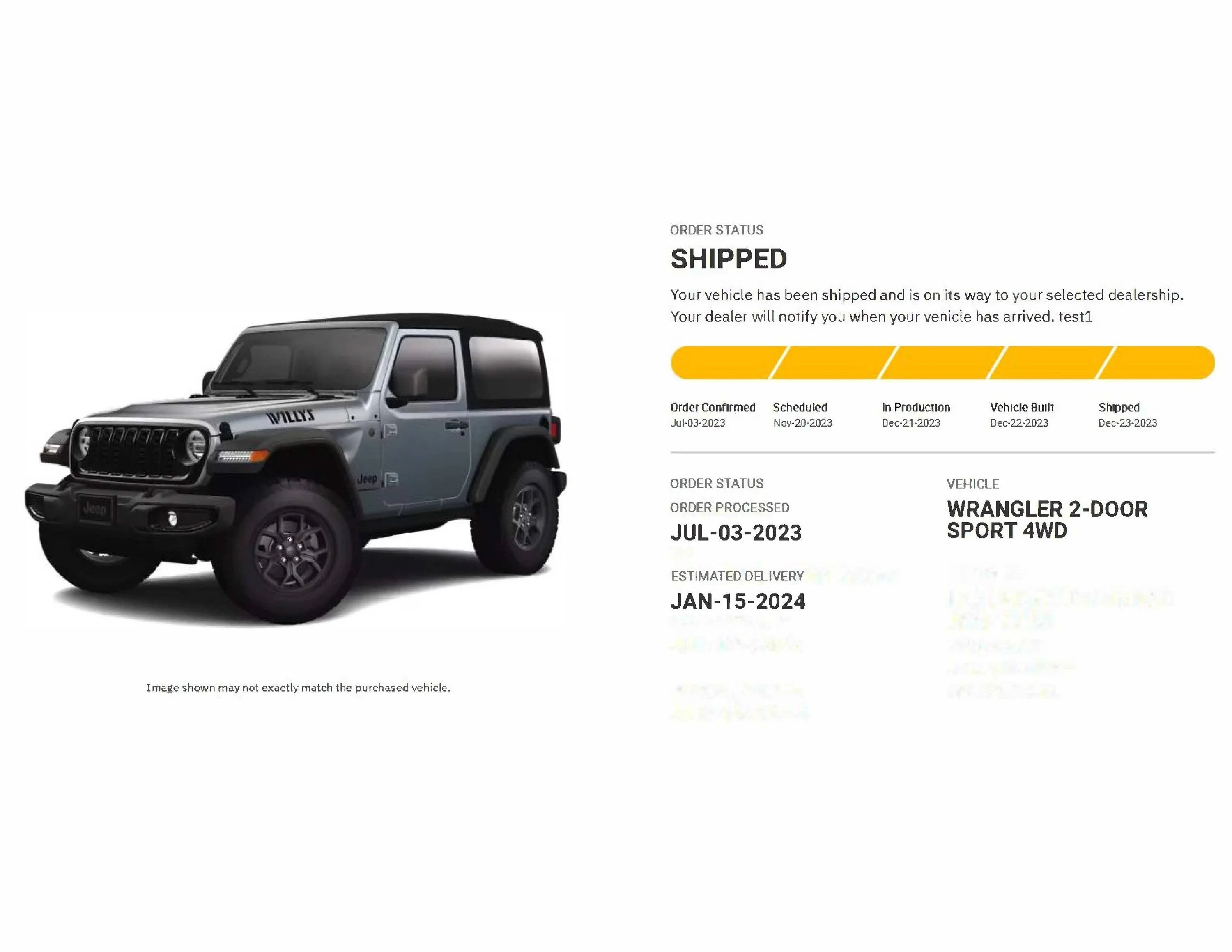 Jeep Wrangler JL 2024 Anvil Order Room 2024 Willys Order Status 12-25-23 Shipped I