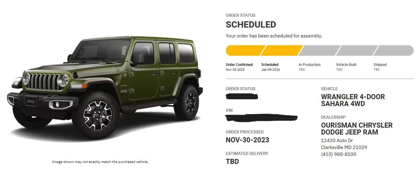 Jeep Wrangler JL 2024 Order Waiting Room Order scheduled
