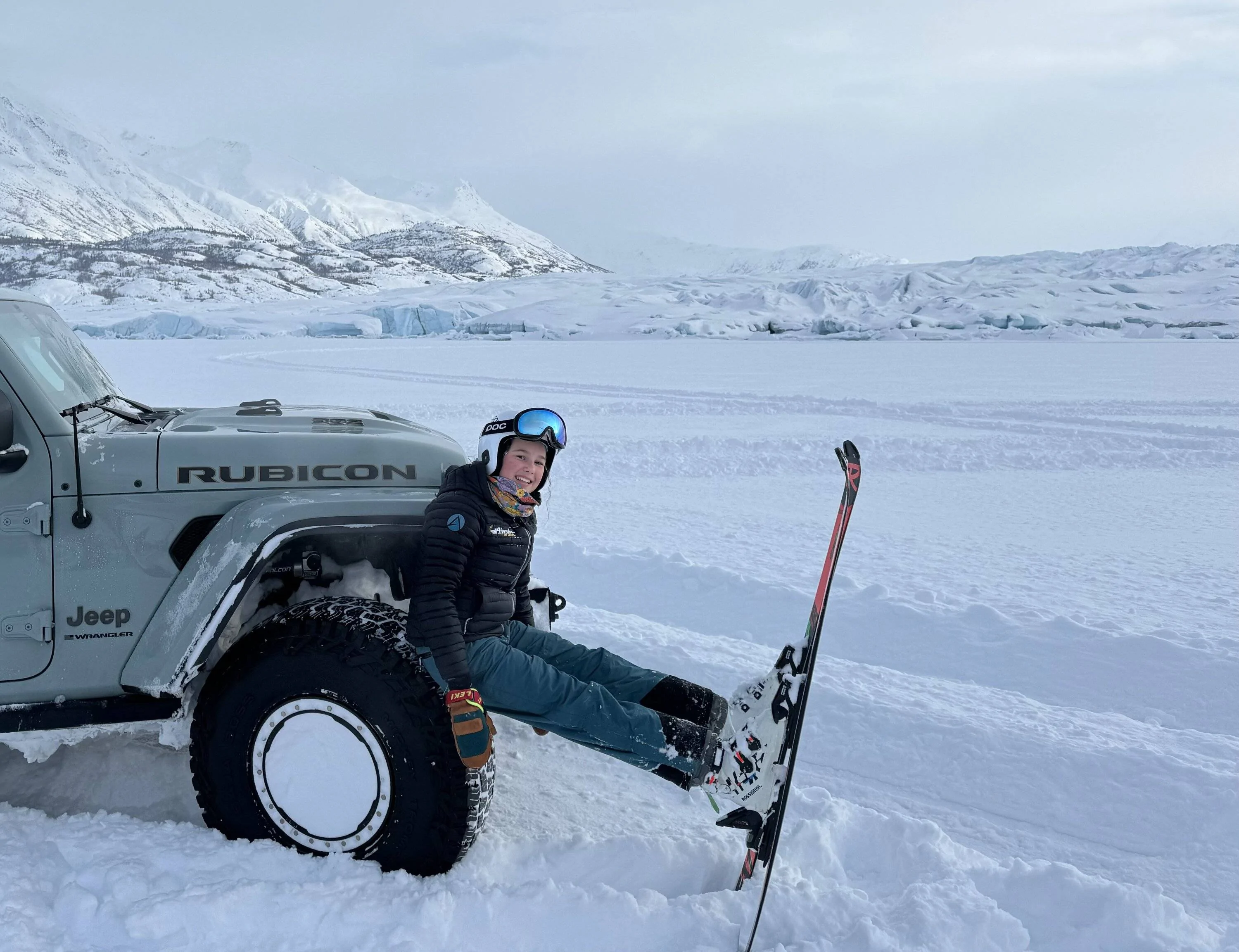 Jeep Wrangler JL Skiing Behind Jeep on Glacial Lake IMG_1438