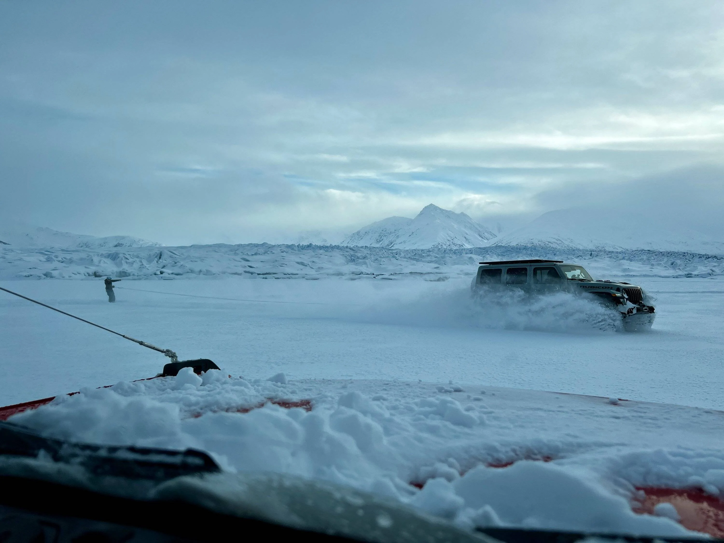 Jeep Wrangler JL Skiing Behind Jeep on Glacial Lake IMG_5016