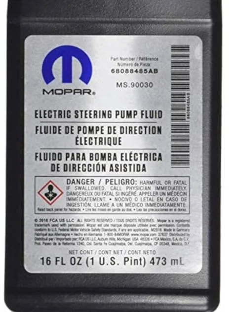 Jeep Wrangler JL Power steering fluid 68088485AB label