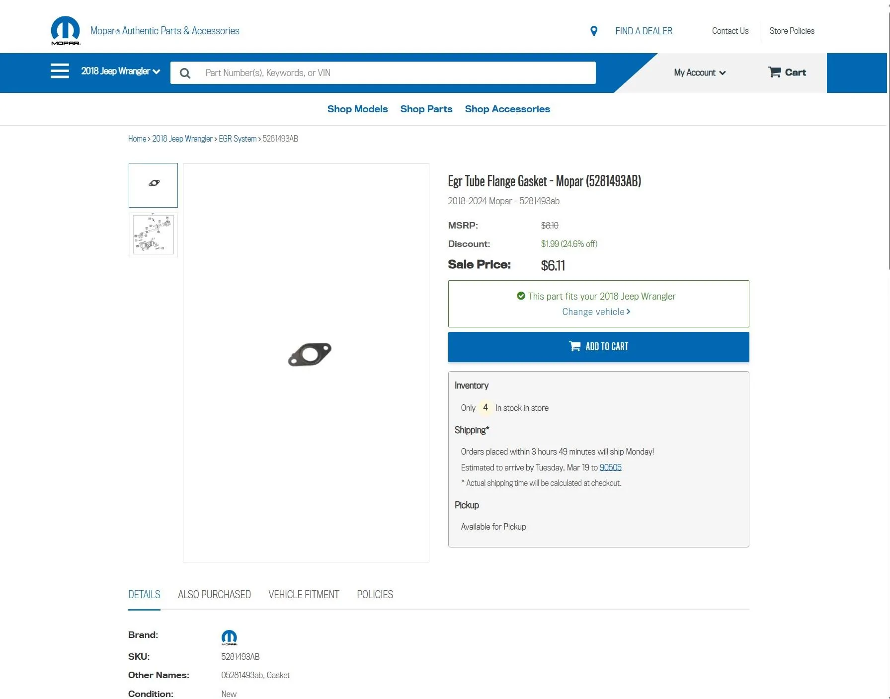 Jeep Wrangler JL Dishonest Dealership gasket at mopar sit