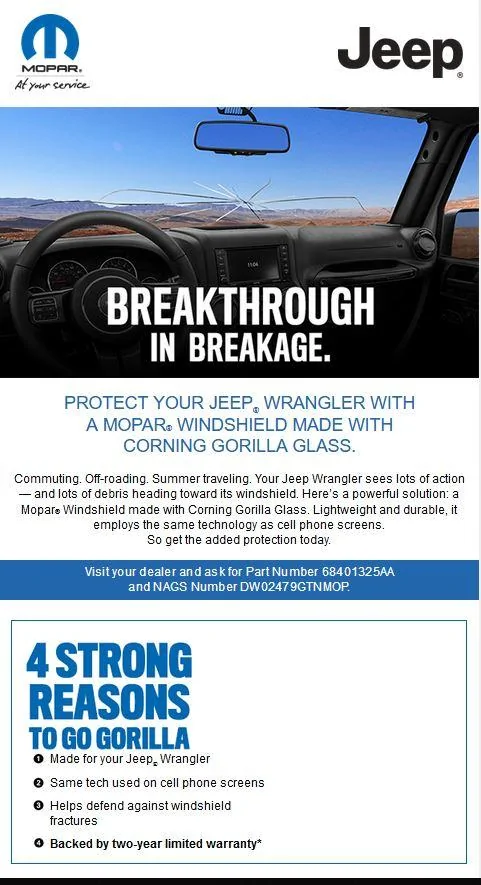 Jeep Wrangler JL Cracked Windshield Club gorilla-glass