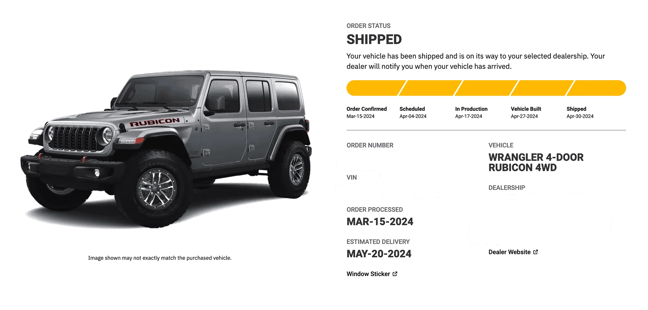 Jeep Wrangler JL 2024 Order Waiting Room JLURX-OrderStatus-Shipped