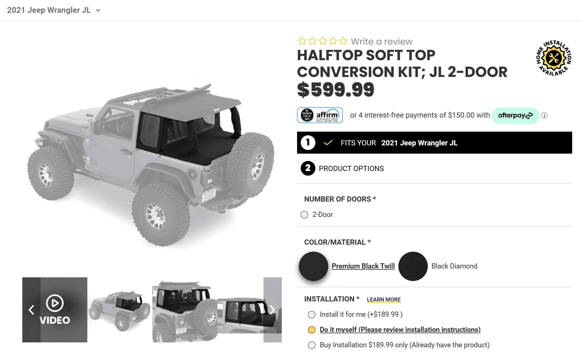 Jeep Wrangler JL Bestop Trektop Slantback & Halftop Combo (2 door) Halftop Conv Kit Pric