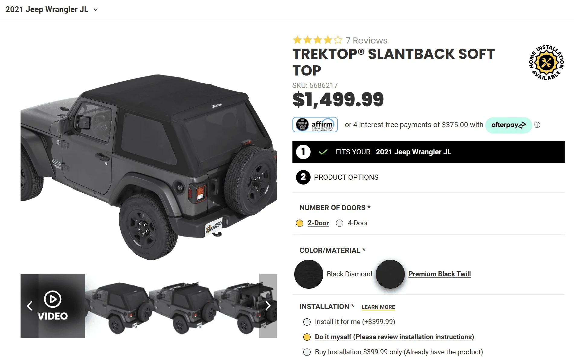 Jeep Wrangler JL Bestop Trektop Slantback & Halftop Combo (2 door) Slantback Soft To