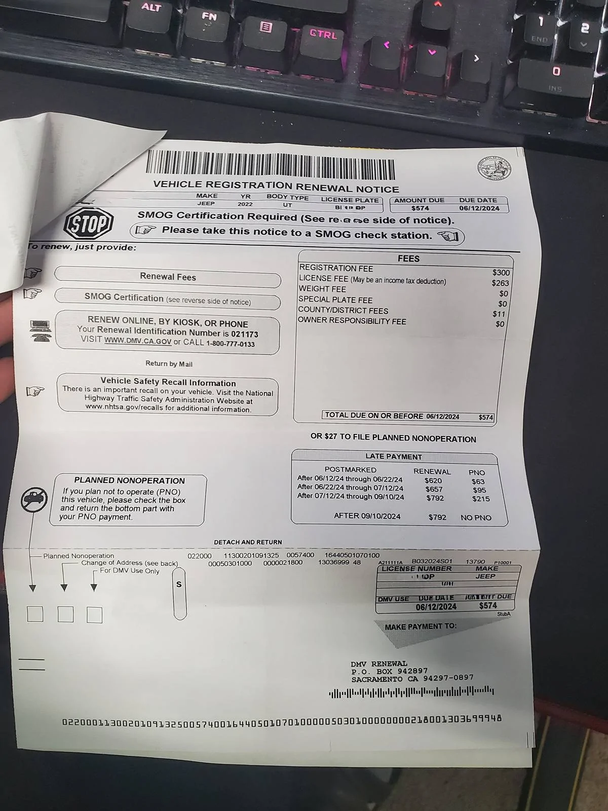 Jeep Wrangler JL Cali Smog notice 20240531_103238