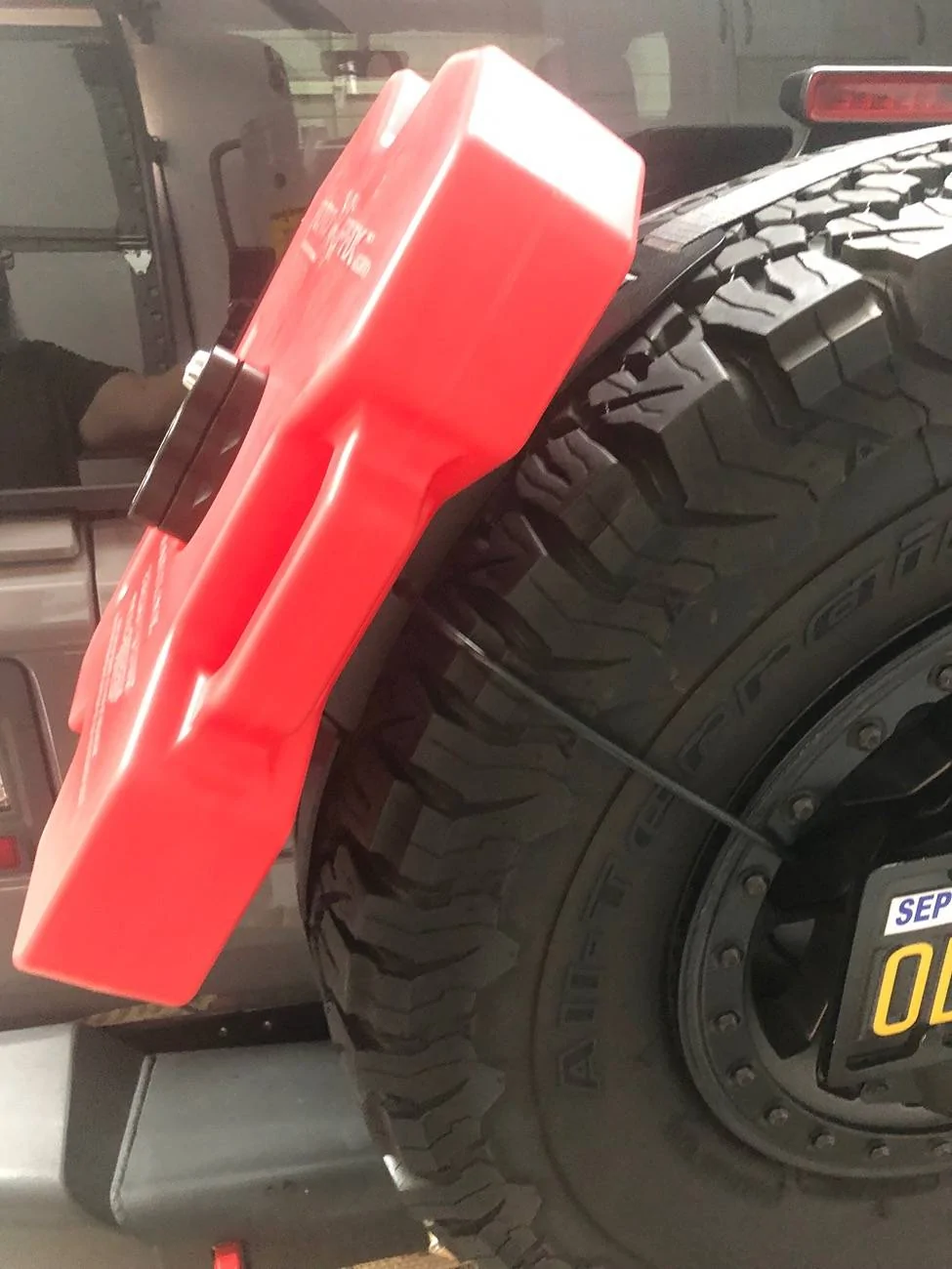 Jeep Wrangler JL Expansion bracket for Rockslide EZ-Rack or similar spare tire strap carrier. Double carrying capacity IMG_2135