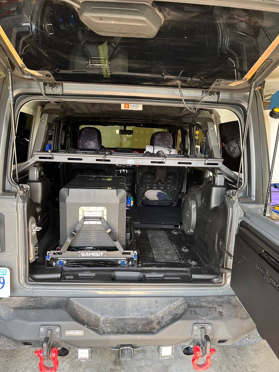 Jeep Wrangler JL Cargo Dog rear seat delete storage solution installed IMG_5035