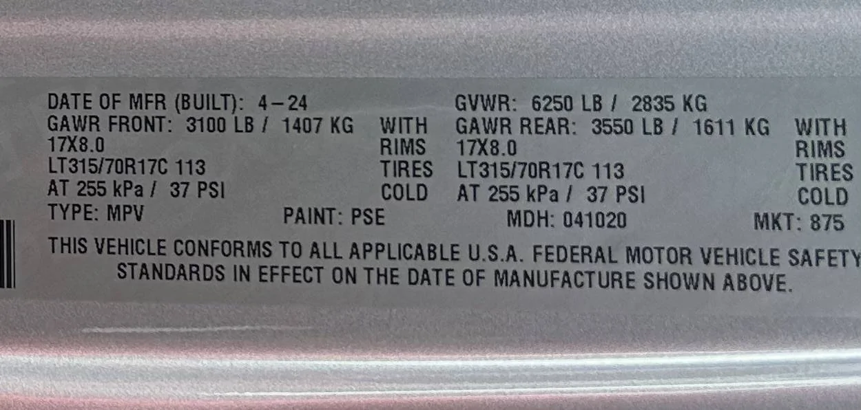 Jeep Wrangler JL Data Plate for a '23 Willys XRecon IMG_2798