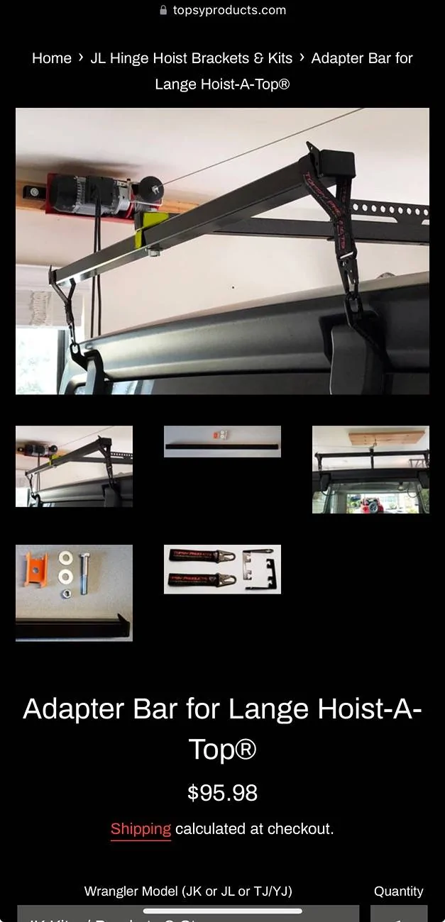 Jeep Wrangler JL Lange Hoist-a-top rear bracket not fitting IMG_2942