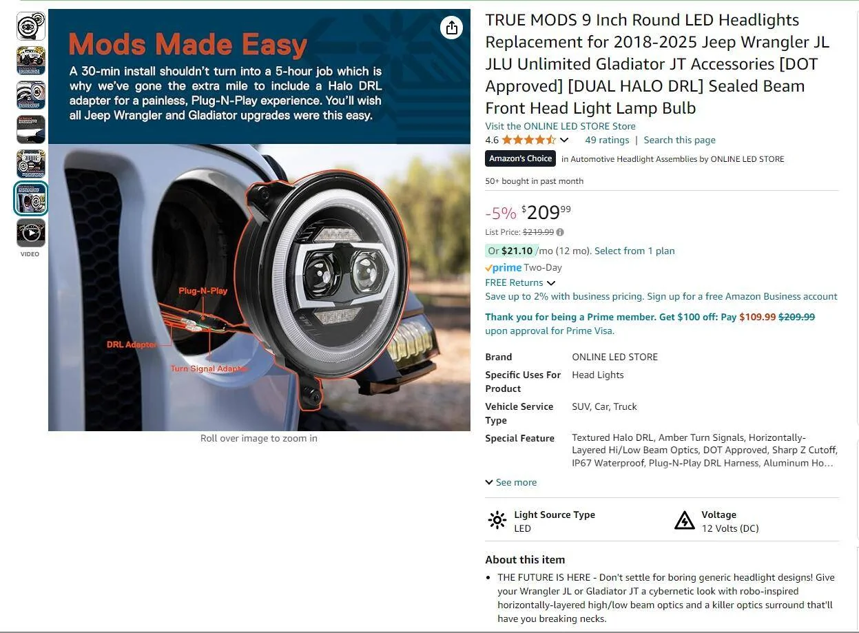 Jeep Wrangler JL Can I swap Halogen for LED headlights? JL Headlight