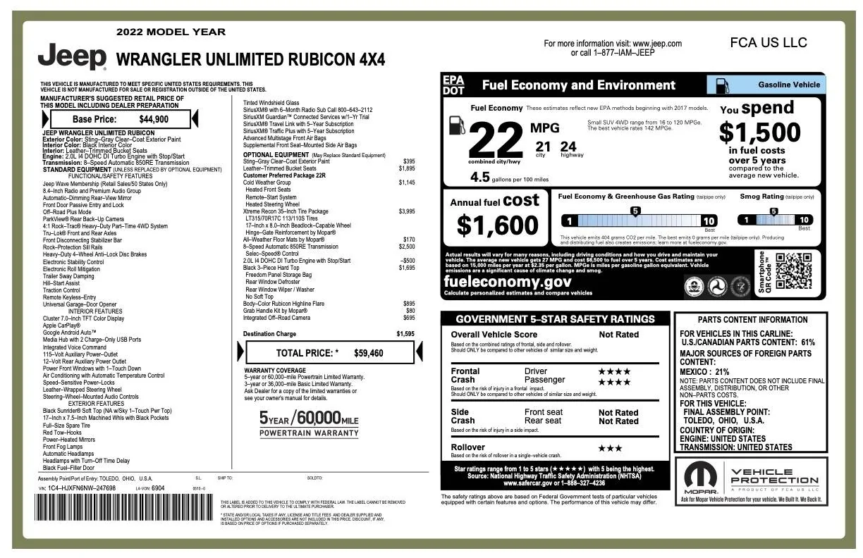 Jeep Wrangler JL 2022 JLU Rubicon Xtreme Recon windo