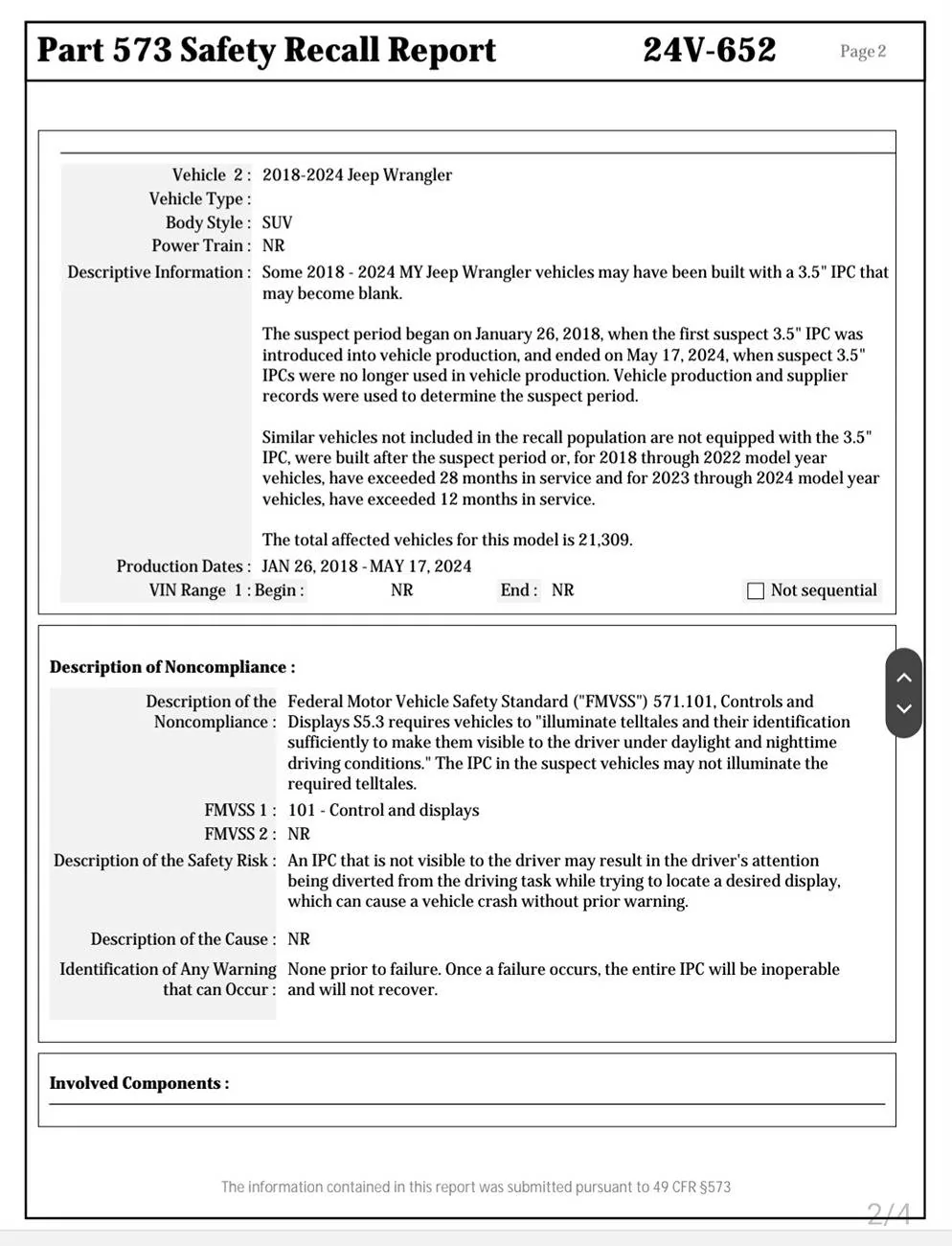 Jeep Wrangler JL New NHTSA Recall 24V652: Instrument Panel Cluster 3.5" Failure (9/5/24) Screenshot_20240907_115309_Samsung Notes