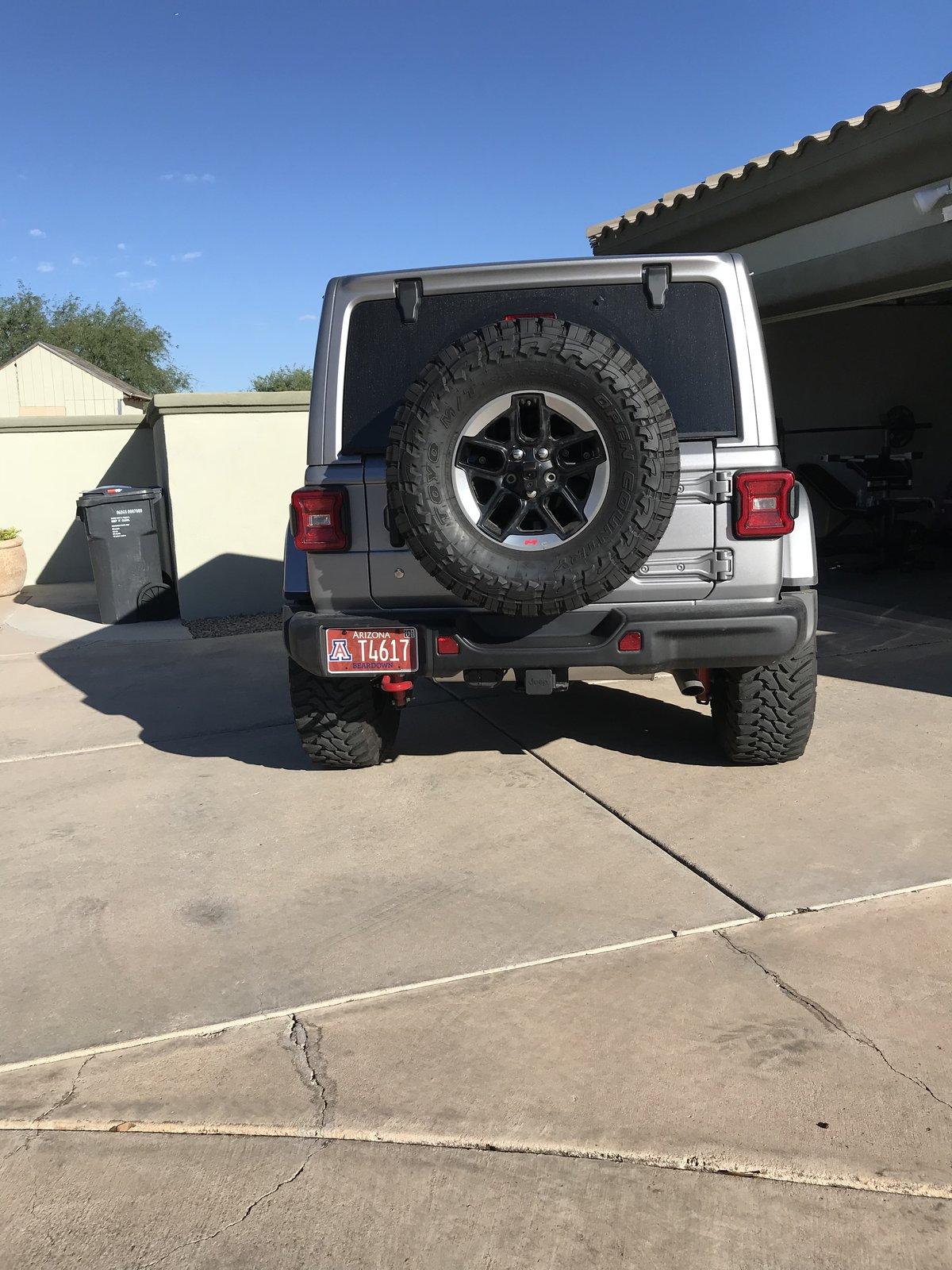 Jeep Wrangler JL New RC spare tire relocation bracket installed. D9ADF9AF-2D89-42CA-B40A-94BAF8D9E593