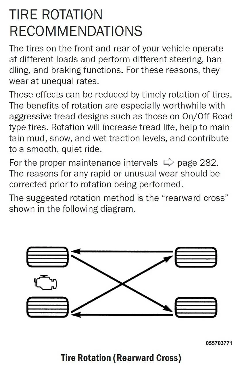 Jeep Wrangler JL Question on 1st Tire Rotation Tire rotation from 2024 wrangler owners manual