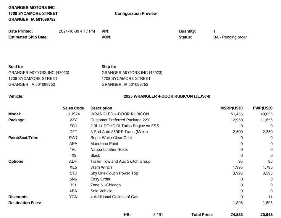 Jeep Wrangler JL Jeep.com Pricing Accuracy?? Granger Quot