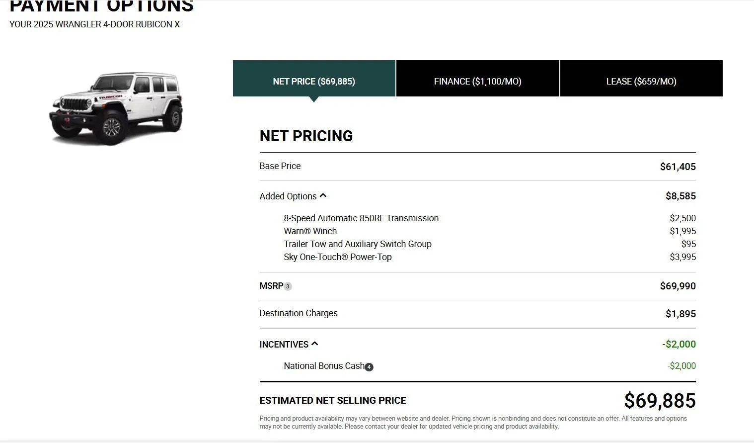 Jeep Wrangler JL Jeep.com Pricing Accuracy?? Jeep pricing 11_6_2024
