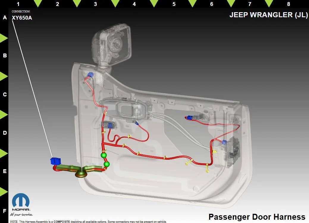 Jeep Wrangler JL Door wiring harness pin layout defrost