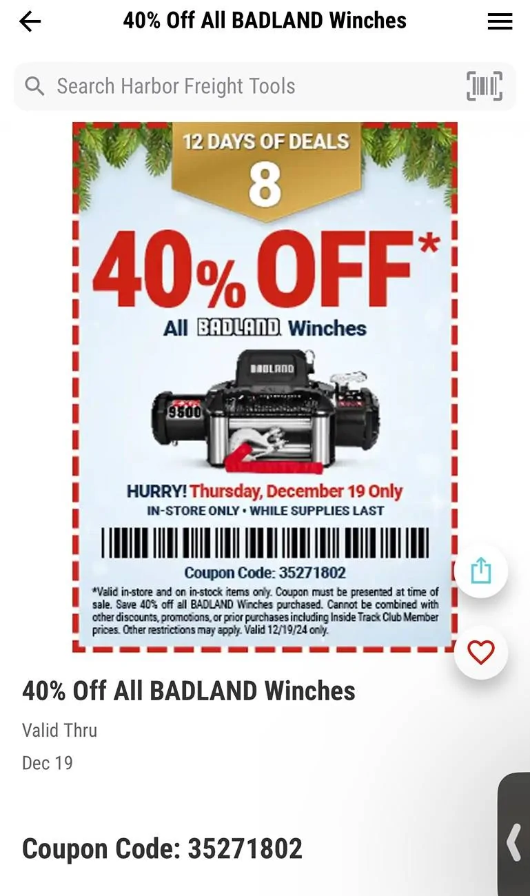 Jeep Wrangler JL 40% off Badlands winches today Dec 19th only IMG_0076