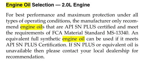Jeep Wrangler JL Valvoline Restore and Protect Question 2.0 Engine Oil Manual