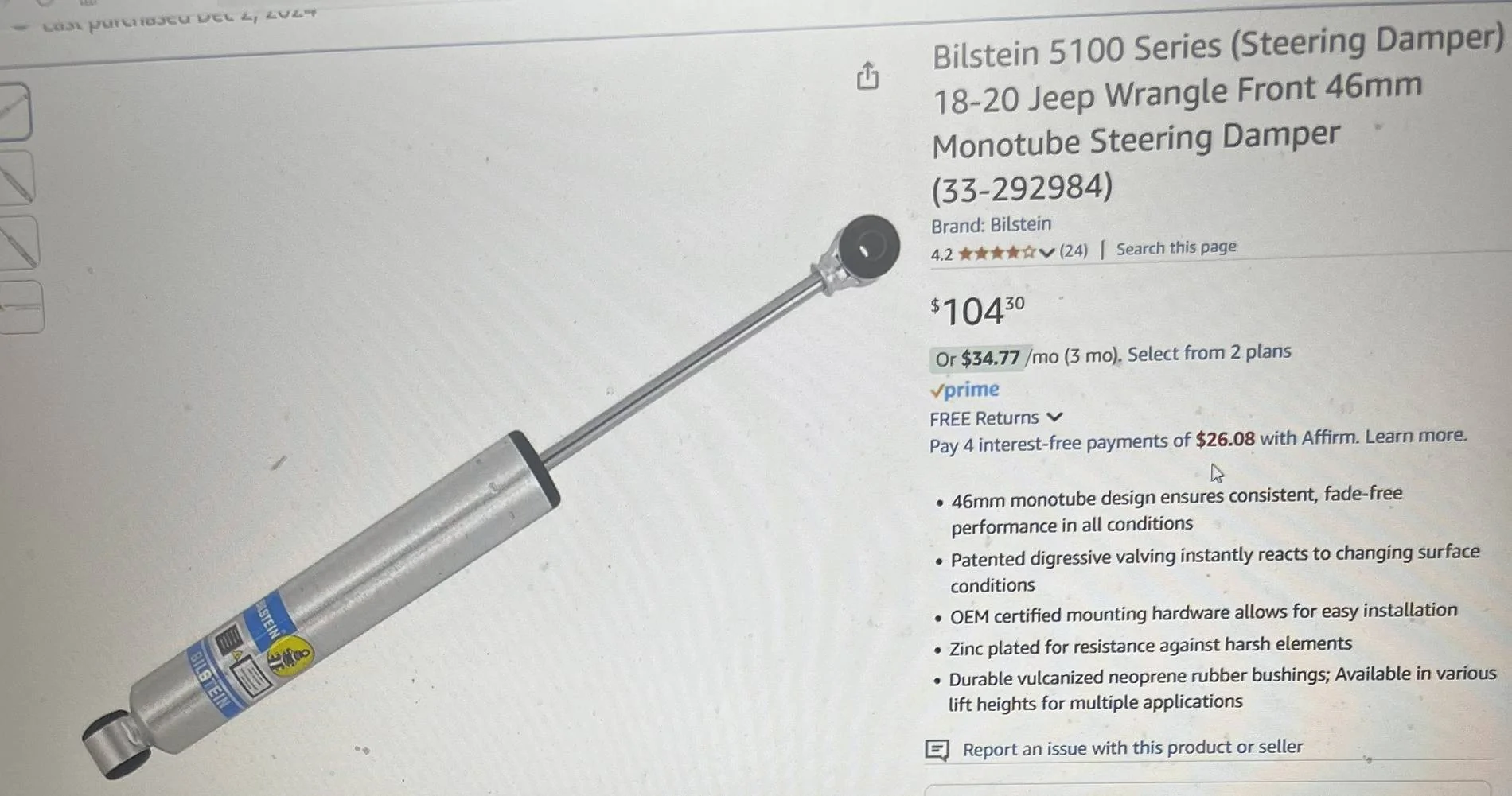 Jeep Wrangler JL Bilstein Single Steering Damper/Stabilizer - $50 Bil2