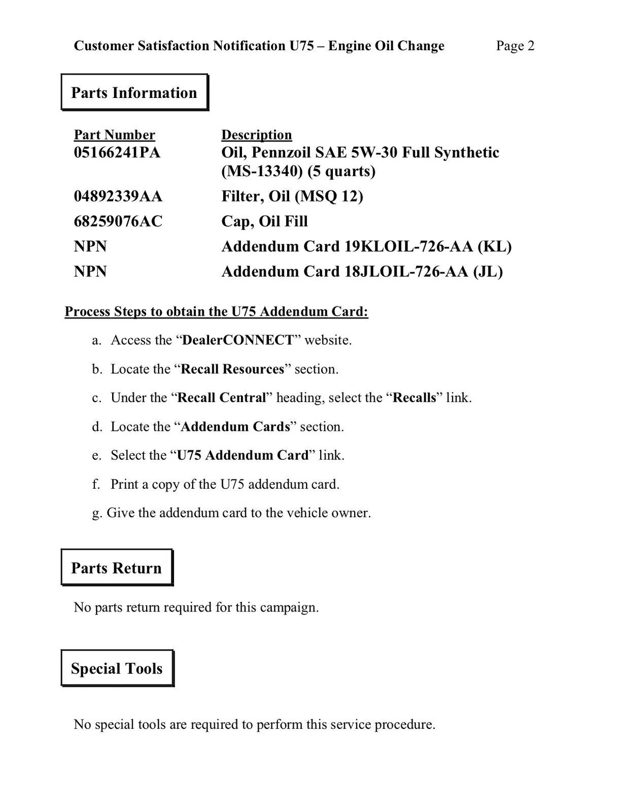 Jeep Wrangler JL Customer Satisfaction Notification U75: Engine Oil Change - Engine Knock JL_CSN_U75-2