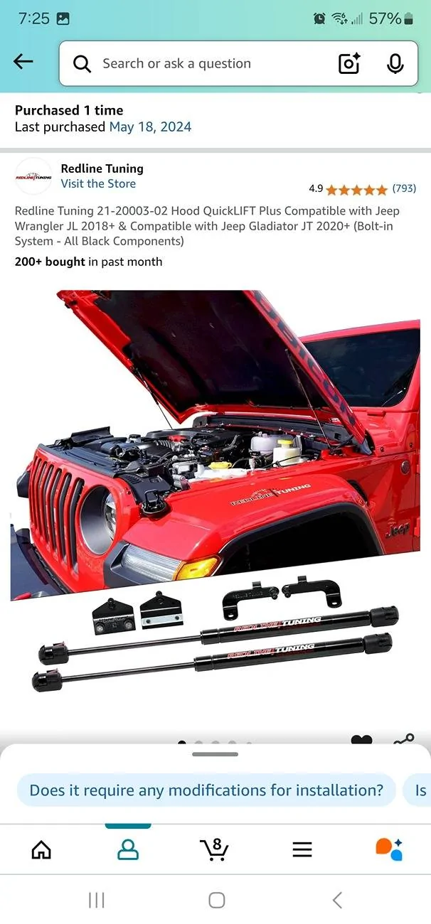 Jeep Wrangler JL Hood shocks - anyone installed? Screenshot_20250327_192537_Amazon Shopping