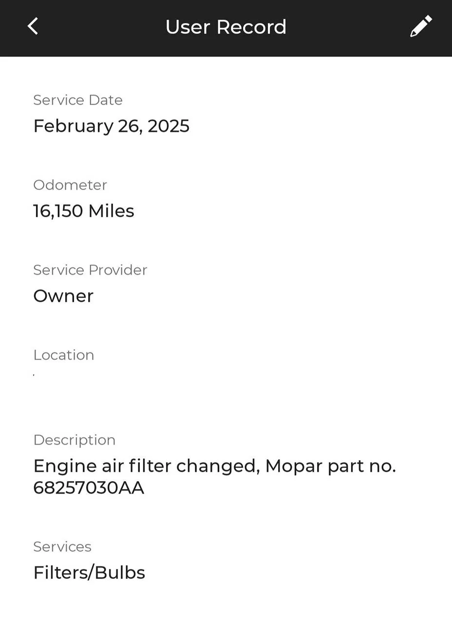 Jeep Wrangler JL How to record my DIY oil changes? Screenshot_20250411_233235_J