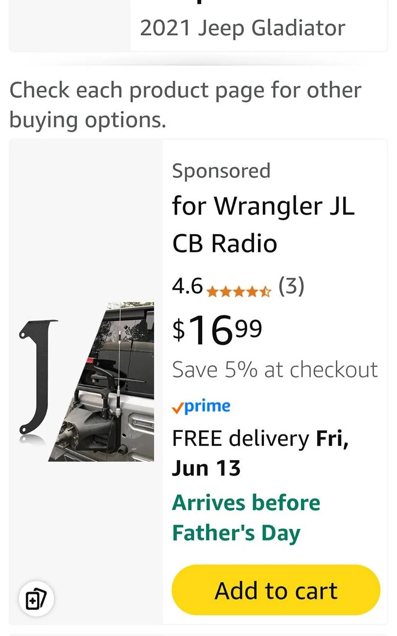 Jeep Wrangler JL GMRS antenna mounting 1000033882