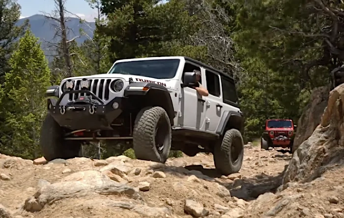 2 JLs and a TJ run Spring Creek Trail near Idaho Springs, CO