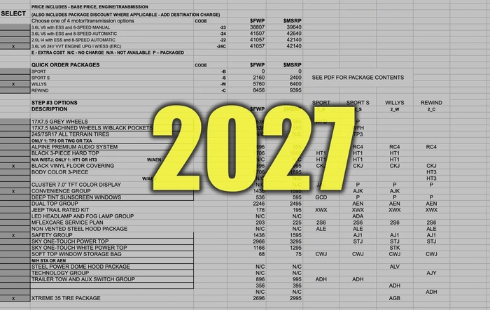 2027 Price List Interactive Spreadsheet