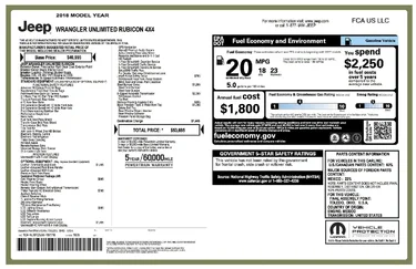Jeep Wrangler JL ORDER TRACKING for your Jeep Wrangler 2018 Jeep Wrangler JL Window Sticker